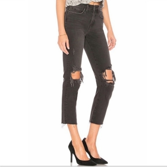 L'agence Audrina Straight Leg crop Jean in Vintage Black Worn Destruct Size 28 - Picture 2 of 16